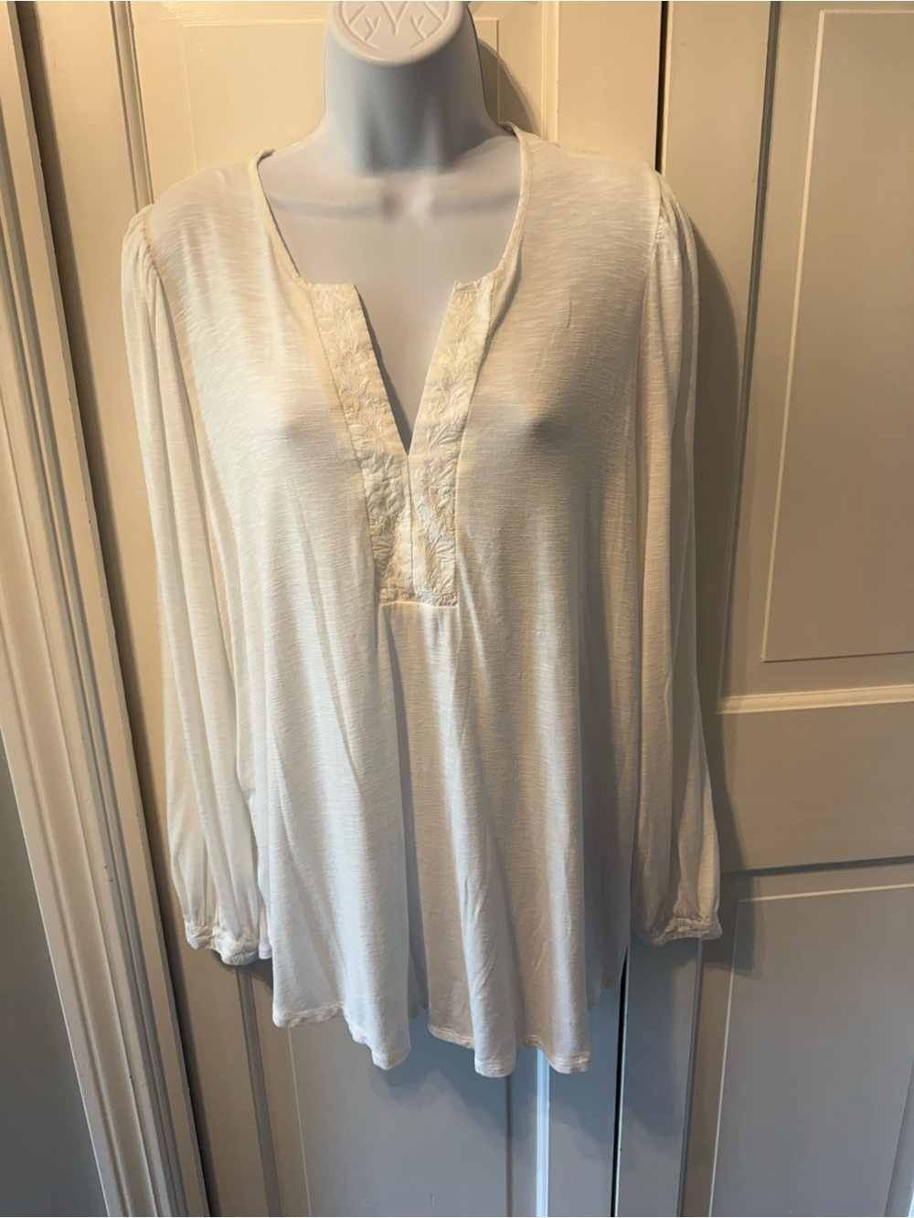 Democracy Cream Split Neck Long Sleeve Tunic